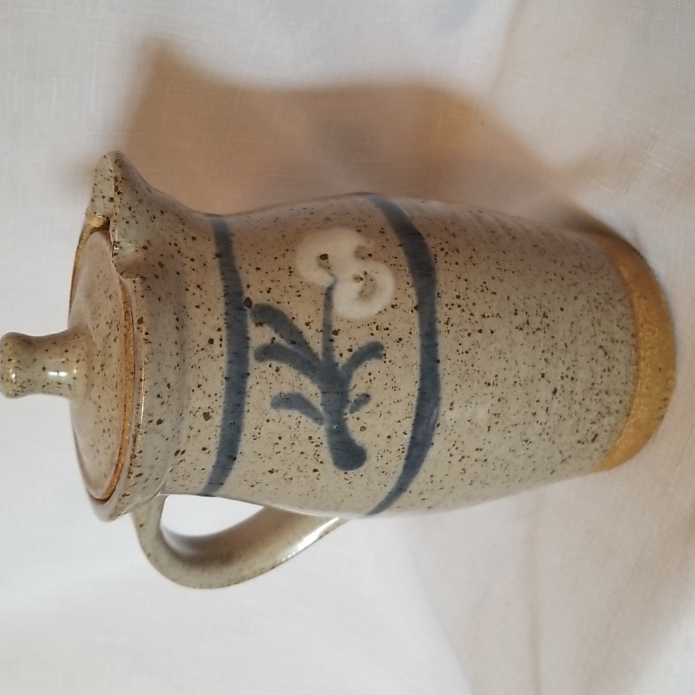 Vintage Handcrafted Ceramic Vase with Blue and Brown Accents